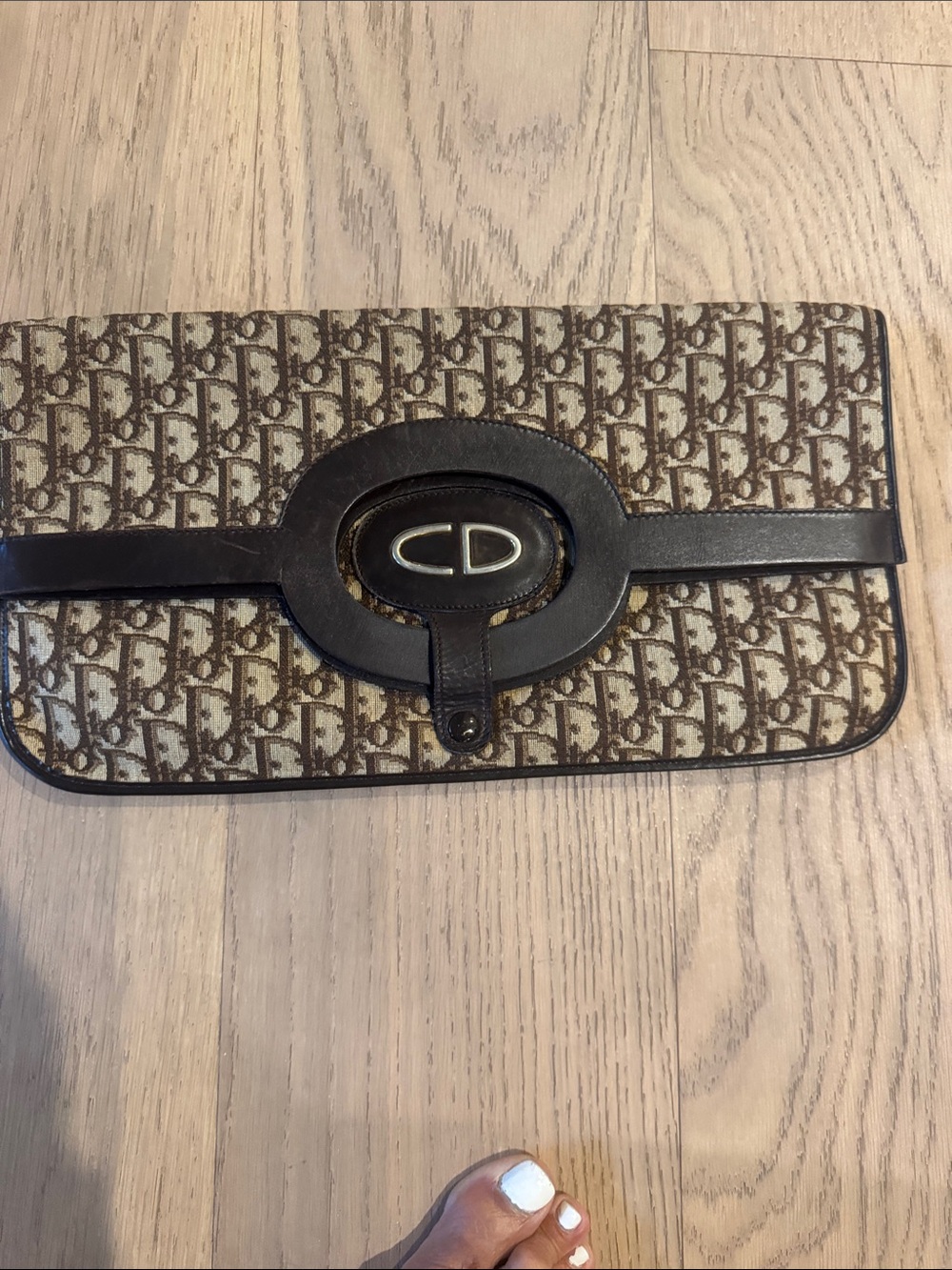 Dior Beige & Dark Brown Monogram oblique gold over clutch 2019 year